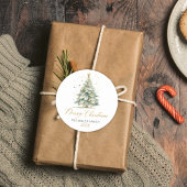 Modern Gold Script Waterverf kerstboom Ronde Sticker