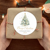 Modern Gold Script Waterverf kerstboom Ronde Sticker