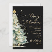Modern Gold Script Waterverf kerstboom zwart Feestdagenkaart (Voorkant)