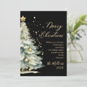 Modern Gold Script Waterverf kerstboom zwart Feestdagenkaart (Staand voorkant)