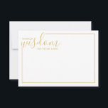 Modern Gold Script Weddenvice en -kroes Advieskaart<br><div class="desc">Voeg een persoonlijke aanraking aan uw bruiloft toe met een modern manuscript trouwadvies en wenst kaart. Deze advieskaart bevat de titel 'Woorden van wijsheid' met details in gouden script en sans serif font style with gold border on white background. Ideaal voor bruiloft, baby shower, verjaardagsfeest, vrijgezellenfeest, bachelorette en alle speciale...</div>