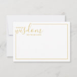 Modern Gold Script Weddenvice en -kroes Advieskaart<br><div class="desc">Voeg een persoonlijke aanraking aan uw bruiloft toe met een modern manuscript trouwadvies en wenst kaart. Deze advieskaart bevat de titel 'Woorden van wijsheid' met details in gouden script en sans serif font style with gold border on white background. Ideaal voor bruiloft, baby shower, verjaardagsfeest, vrijgezellenfeest, bachelorette en alle speciale...</div>