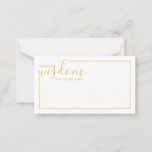 Modern Gold Script Weddenvice en -kroes Advieskaart<br><div class="desc">Voeg een persoonlijke aanraking aan uw bruiloft toe met een modern manuscript trouwadvies en wenst kaart. Deze advieskaart bevat de titel 'Woorden van wijsheid' met details in gouden script en sans serif font style with gold border on white background. Ideaal voor bruiloft, baby shower, verjaardagsfeest, vrijgezellenfeest, bachelorette en alle speciale...</div>