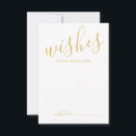 Modern Gold Script Weddenvice en -kroes Advieskaart<br><div class="desc">Voeg een persoonlijke aanraking aan uw bruiloft toe met een modern manuscript trouwadvies en wenst kaart. Deze advieskaart is voorzien van een titel in de gouden moderne lettertypestijl voor calligrafie en van details in de gouden moderne sans serif lettertypestijl op een witte achtergrond. Ideaal voor bruiloft, baby shower, verjaardagsfeest, vrijgezellenfeest,...</div>