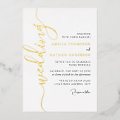 Modern Gold Script Wedding  Folie Uitnodiging (Voorkant)