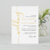 Modern Gold Script Wedding  Folie Uitnodiging (Staand Voorkant)