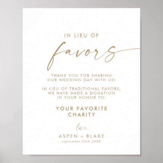 Modern Gold Script Wedding in Lieu of Favors Poster (Voorkant)