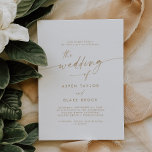 Modern Gold Script Wedding Invitation Kaart<br><div class="desc">Deze moderne gouden huwelijksuitnodiging is perfect voor een minimalistische bruiloft. Het eenvoudige gele gouden kleurenontwerp is voorzien van unieke industriële lettertypografie met een moderne boho-stijl.  in elke kleur. Houd het ontwerp minimaal en elegant,  zoals het is,  of personaliseer het door uw eigen grafiek en kunstwerk toe te voegen.</div>