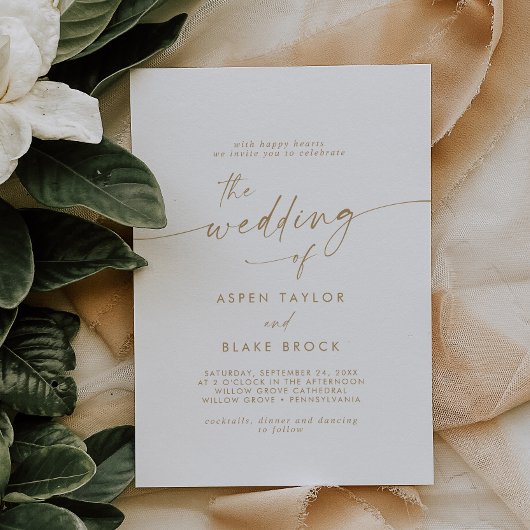 Modern Gold Script Wedding Invitation Kaart