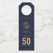 Modern Gold Script Wedding Jubileum Navy Blue Flessenhanger (Voorkant)