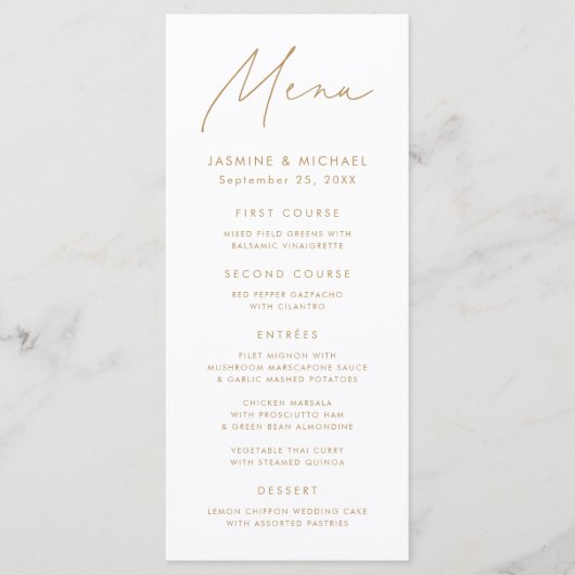 Modern Gold Script Wedding Menu (Voorkant)