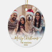 Modern Gold Script White2 Foto Vrolijk Kerstfeest Keramisch Ornament (Links)
