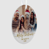 Modern Gold Script Wit 2 Foto Vrolijk Kerstfeest Ornament (voorkant)