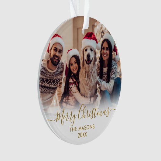 Modern Gold Script Wit 2 Foto Vrolijk Kerstfeest Ornament (voorkant)