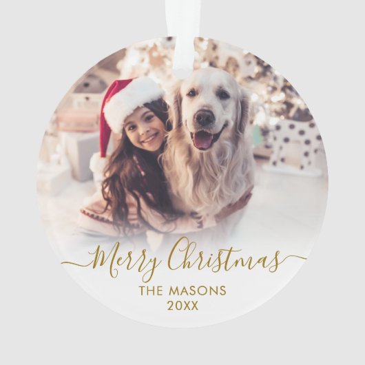 Modern Gold Script Wit 2 Foto Vrolijk Kerstfeest Ornament (achterkant)