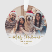 Modern Gold Script Wit 2 Foto Vrolijk Kerstfeest Ornament (voorkant)