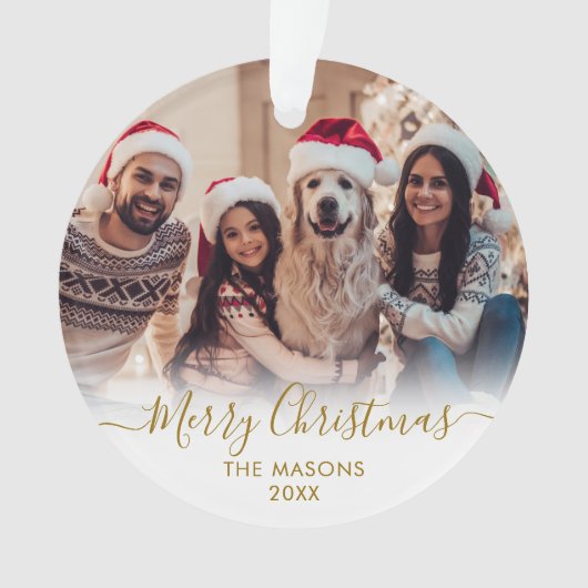 Modern Gold Script Wit 2 Foto Vrolijk Kerstfeest Ornament (voorkant)