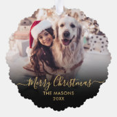 Modern Gold Script Zwart 2 Foto Kerstmis Ornament Kaart (Achterkant)