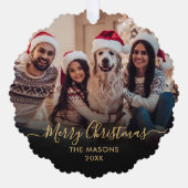 Modern Gold Script Zwart 2 Foto Kerstmis Ornament Kaart (Voorkant)