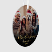 Modern Gold Script Zwart 2 Foto Vrolijk Kerstfeest Ornament (voorkant)