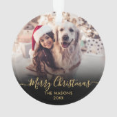 Modern Gold Script Zwart 2 Foto Vrolijk Kerstfeest Ornament (achterkant)