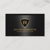 Modern Gold Shield Monogram Logo Black Metallic Visitekaartje (Voorkant)