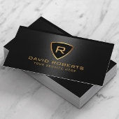 Modern Gold Shield Monogram Logo Black Metallic Visitekaartje