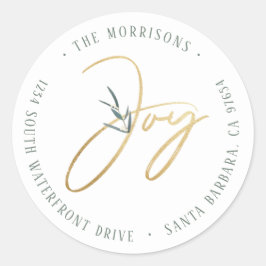 Modern Gold Simple Joy White Return-adres Ronde Sticker