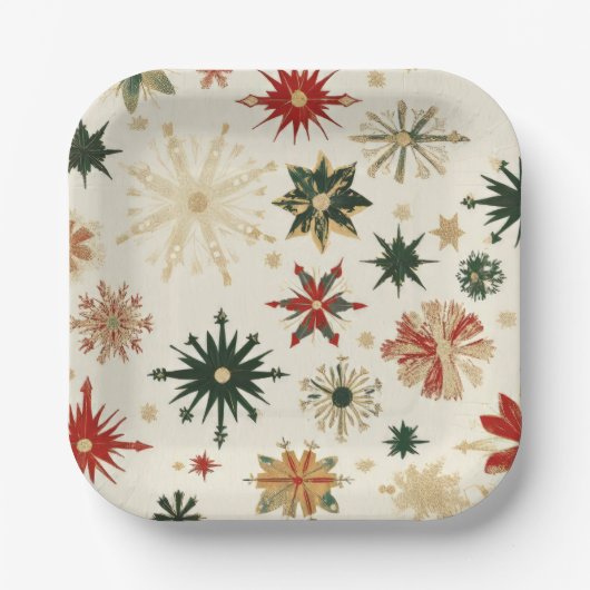  Modern Gold Snowflakes patroonvierkant Papieren Bordje (Voorkant)