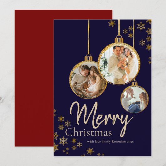 Modern Gold Snowflakes Photo Merry Christmas Feestdagenkaart (Voorkant / Achterkant)