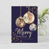 Modern Gold Snowflakes Photo Merry Christmas Feestdagenkaart (Staand voorkant)