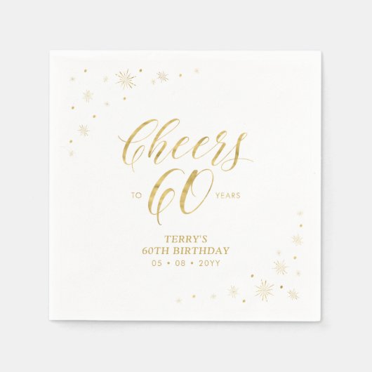 Modern Gold Sparkle & Cheers 60e verjaardag Servet (Voorkant)