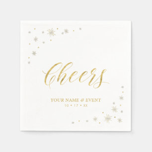 Modern Gold Sparkle & Cheers Custom Party Napkins Servet