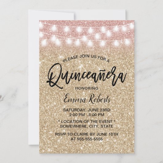 Modern Gold Sparkle Faux Glitter Quinceanera 15 Kaart (Voorkant)
