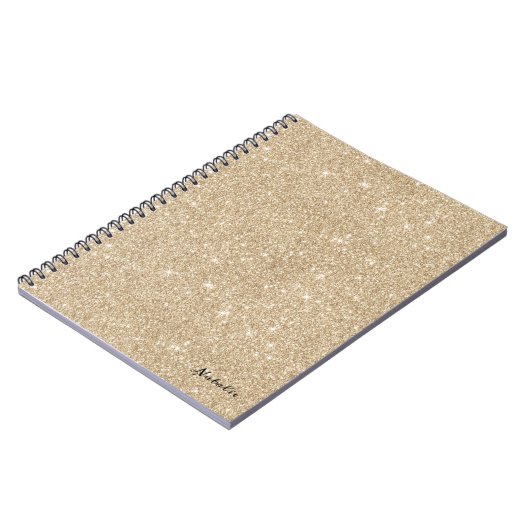 Modern Gold Sparkle Glitter met naam Notitieboek (Linkerzijde)