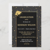 Modern Gold Sparkles Afstudeerder Invitation Zwart Kaart (Voorkant)