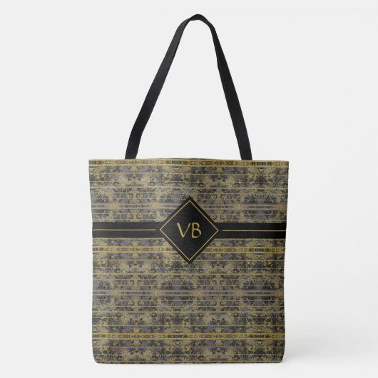 Modern Gold Sparkles Monogrammed Tote Bag (Voorkant)