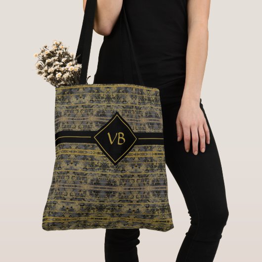 Modern Gold Sparkles Monogrammed Tote Bag (Dichtbij)