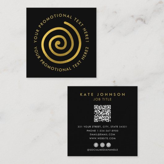 Modern Gold Spiral Logo scanbare QR-code zwart Vierkante Visitekaartje (Voorkant / Achterkant)