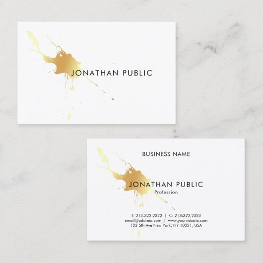 Modern Gold Splash Sjabloon Elegant Professional Visitekaartje (Voorkant / Achterkant)