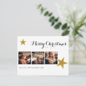 Modern Gold Star 3 Photo Collage Kerstvakantie Briefkaart (Staand voorkant)