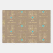 Modern Gold Star Menorahs Dreidels Kraft Hanukkah Inpakpapier Vel (Voorkant 2)