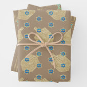 Modern Gold Star Menorahs Dreidels Kraft Hanukkah Inpakpapier Vel (In situ)