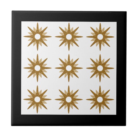 Modern Gold Starburst Patroon | Zwart Tegeltje (Voorkant)