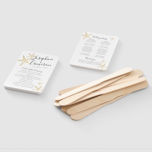 Modern Gold Starfish Beach Wedding Programme Handwaaier (Niet-gemonteerd)