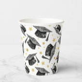 Modern Gold Stars Afstuderen – Zwart-wit feest Papieren Bekers (Achterkant)