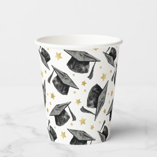 Modern Gold Stars Afstuderen – Zwart-wit feest Papieren Bekers (Achterkant)