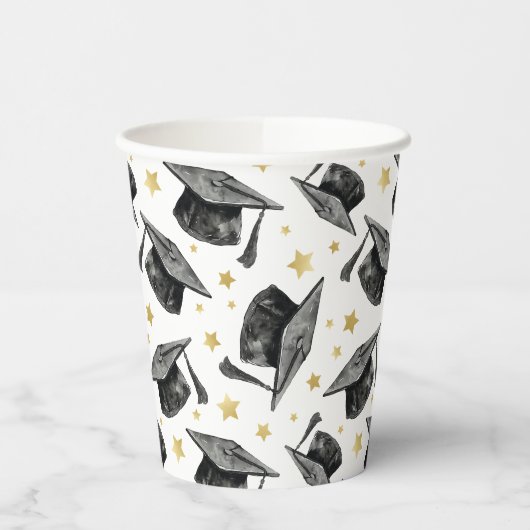 Modern Gold Stars Afstuderen – Zwart-wit feest Papieren Bekers (Links)