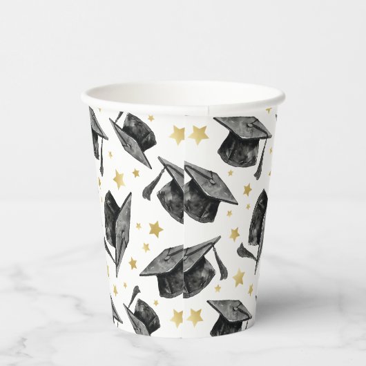 Modern Gold Stars Afstuderen – Zwart-wit feest Papieren Bekers (Rechts)