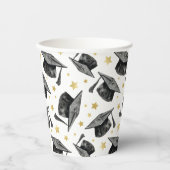 Modern Gold Stars Afstuderen – Zwart-wit feest Papieren Bekers (Voorkant)